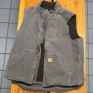 Carhartt Gray Sherpa-Lined Work Vest - Black Sherpa Interior (V33)